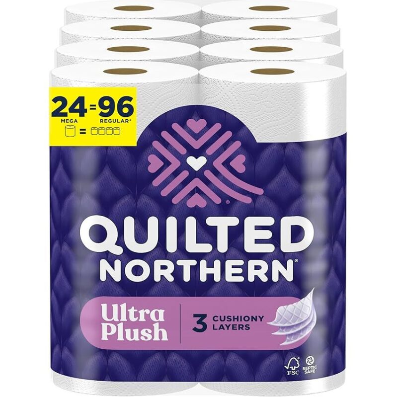 24 Mega Rolls Quilted Northern Ultra Plush 3 Ply Soft Toilet Paper