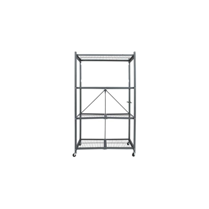 4-Tier Foldable Metal Shelf with Wheels - Ideal for Kitchen or Garage Storage