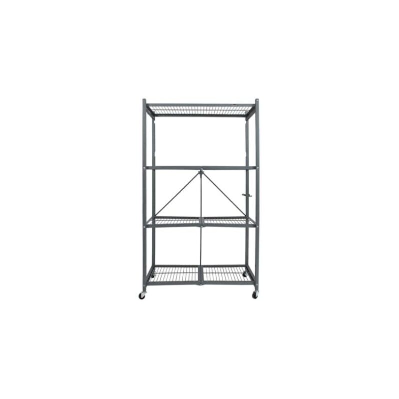 4-Tier Foldable Metal Shelf with Wheels - Ideal for Kitchen or Garage Storage