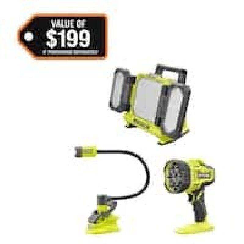 RYOBI One+ 18V 3pc Lighting Kit: Versatile, High-Powered, and Affordable