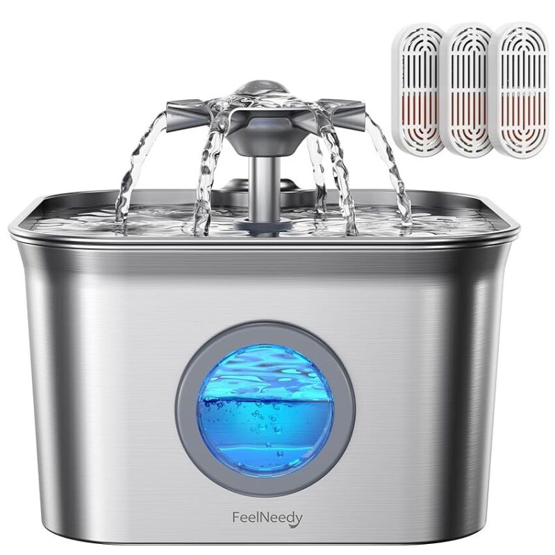 FeelNeedy 2.8L Automatic Stainless Steel Pet Water Dispenser Fountain