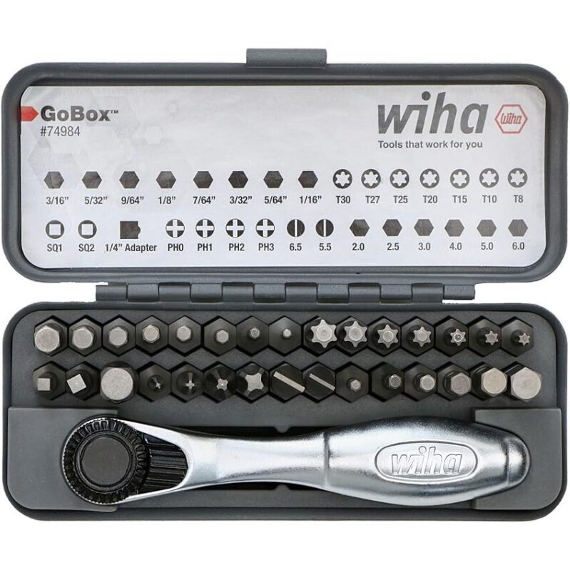 Wiha 74984 GoBox Standard Bit Set with Mini Ratchet - 32-Piece Tool Kit