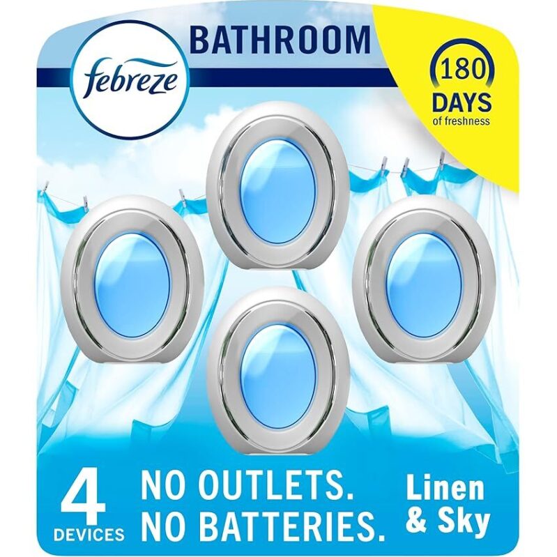 Febreze 4-Count Bathroom Air Freshener - Linen & Sky Scent, Long-Lasting Freshness