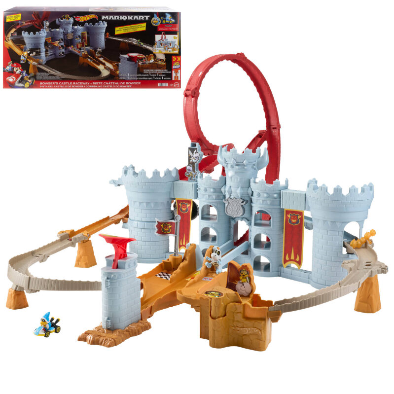 Hot Wheels Mario Kart Bowser's Castle Track Set w/Kamek Toy & Storage