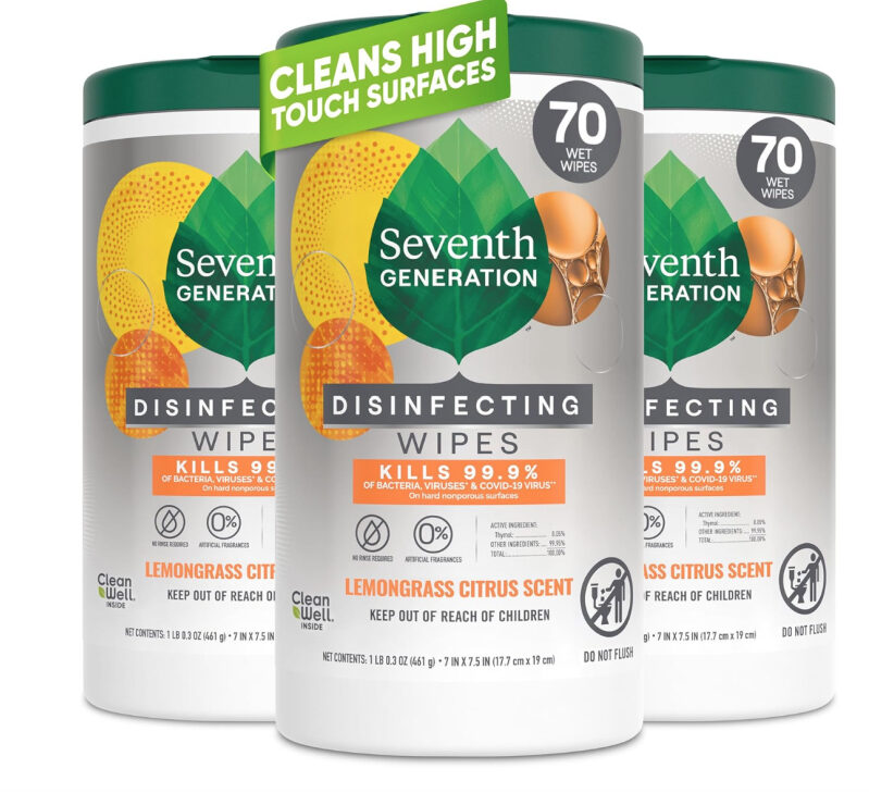 Seventh Generation Disinfecting Wipes, 70 Count, 3 Pack - Natural Cleaning Power