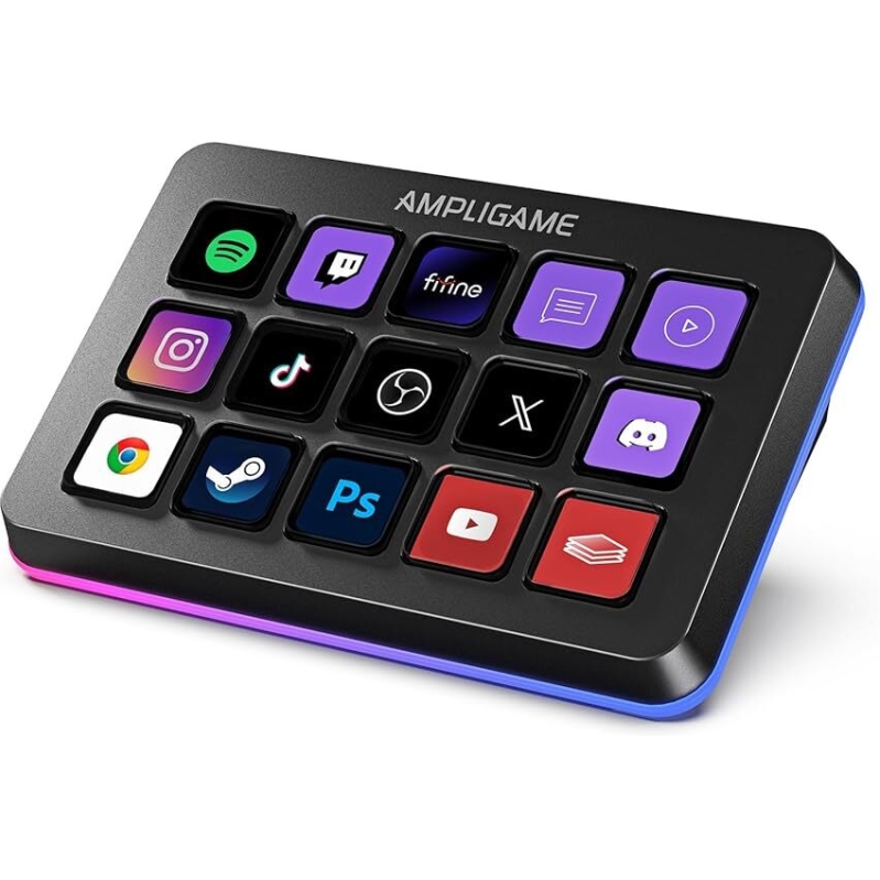 AmpliGame D6 Stream Controller with 15 Macro Keys for Enhanced Streaming