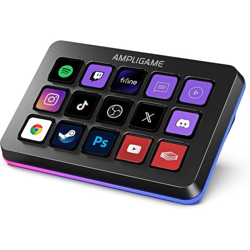 AmpliGame D6 Stream Controller with 15 Macro Keys for Enhanced Streaming