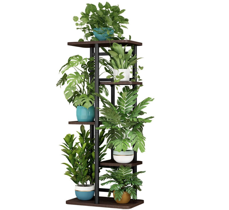 LINZINAR 5-Tier 6-Pot Indoor Plant Stand - Perfect for Corners, Balconies, and Living Rooms