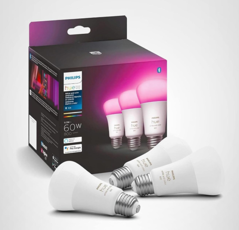 Philips Hue A19 Smart LED Bulbs - 3 Pack, White & Color Ambiance
