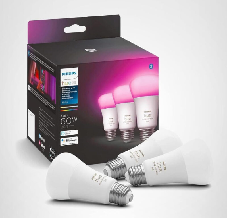 Philips Hue A19 Smart LED Bulbs - 3 Pack, White & Color Ambiance