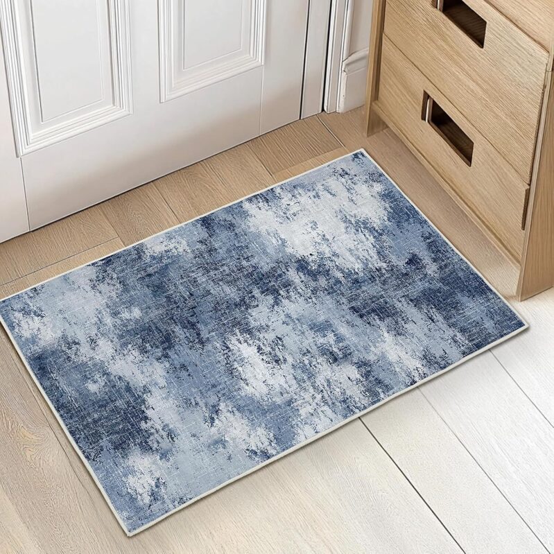 Elegant Washable Entry Rug - Modern Blue Abstract Design