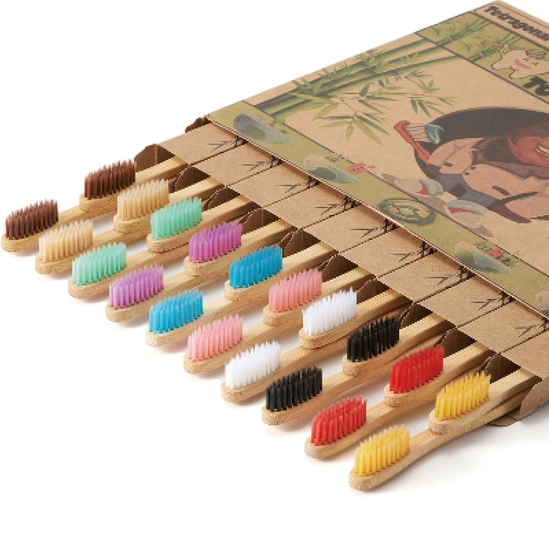 Eco-Friendly Bamboo Toothbrush Set of 20 - Multi-Color