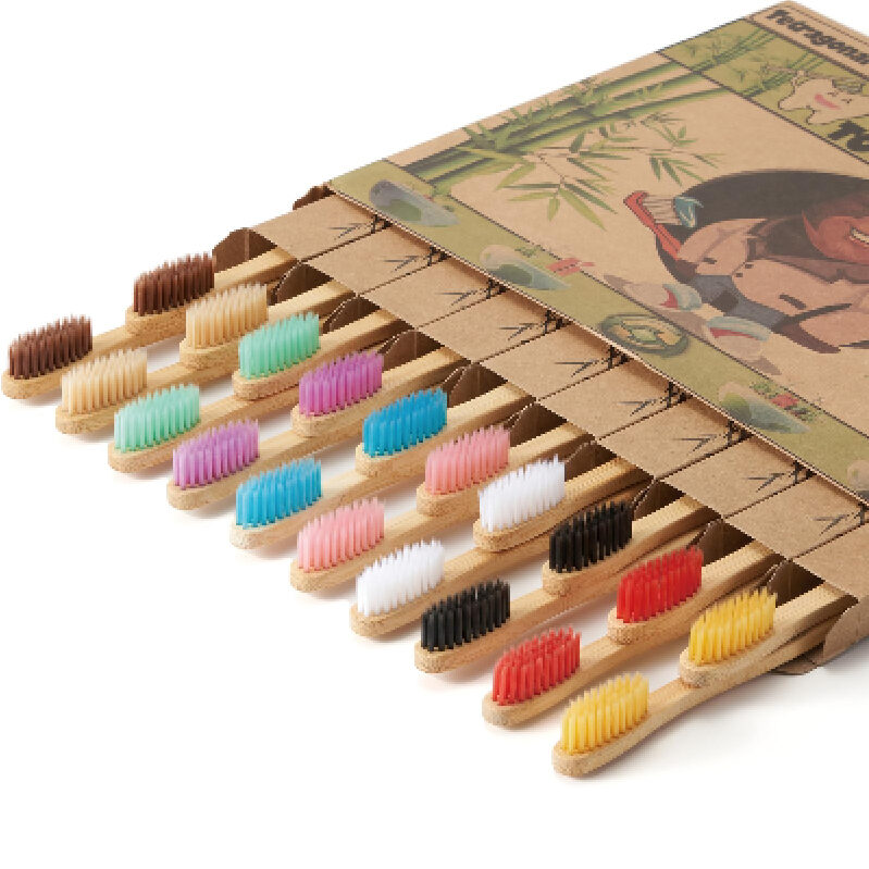 Eco-Friendly Bamboo Toothbrush Set of 20 - Multi-Color