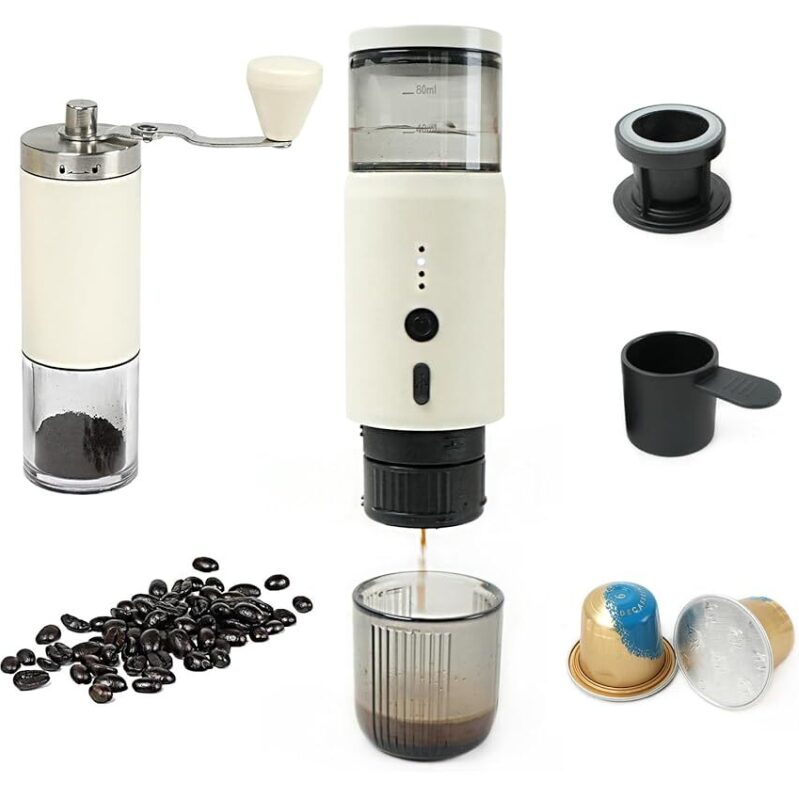Hawok Portable Espresso Coffee Machine & Manual Grinder Set - Compact and Convenient