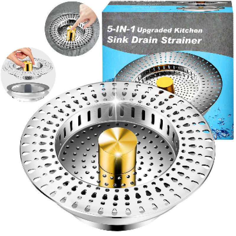 Upgraded Kitchen Sink Drain Strainer - 5-IN-1 Solution for Effortless Cleaning