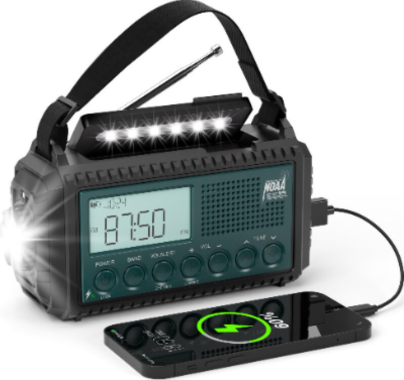 PPLEE Outdoor Radio with Flashlight - 5000mAh Battery, SOS Mode