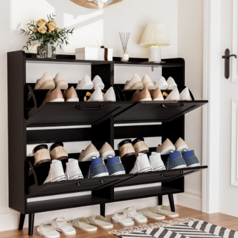 Stylish and Functional Wooden Shoe Cabinet with 4 Lidded Drawers