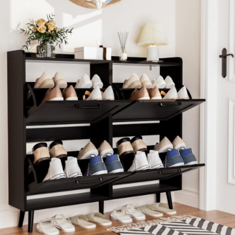 Stylish and Functional Wooden Shoe Cabinet with 4 Lidded Drawers