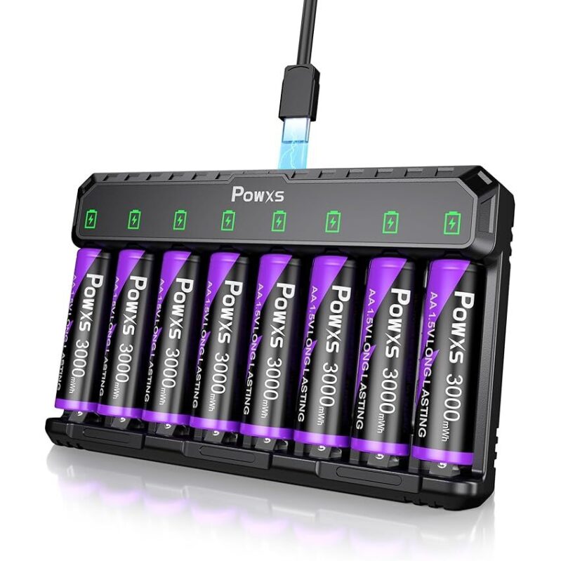 High-Quality POWXS 8x 3000mAh AA Rechargeable Batteries with Charger