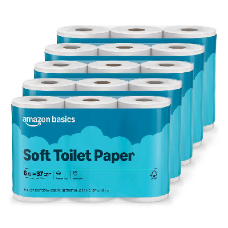 Amazon Basics Soft Toilet Paper - 30 Rolls, 6-Ply, 37 Sheets per Roll
