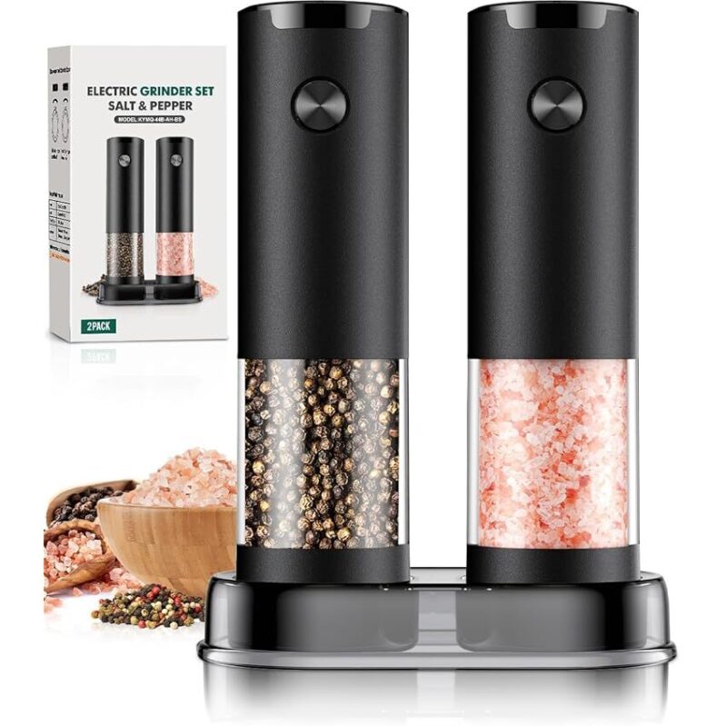 Ioion Adjustable Ceramic Blade Electric Salt & Pepper Grinder Set - 2-Pack