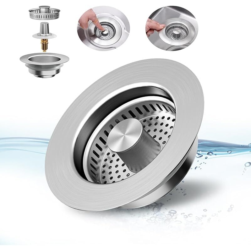 3-in-1 Pop-up Kitchen Sink Strainer - Anti Clogging, Odor Control, and Water Storage