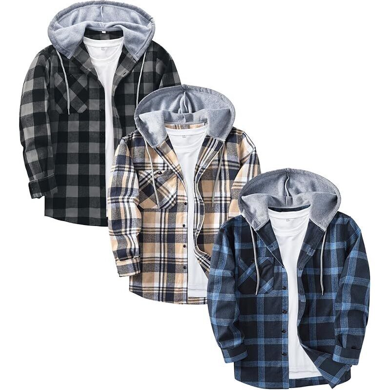 3-Pack ZITY Men's Flannel Hoodie Shirts - Ultimate Warmth and Style