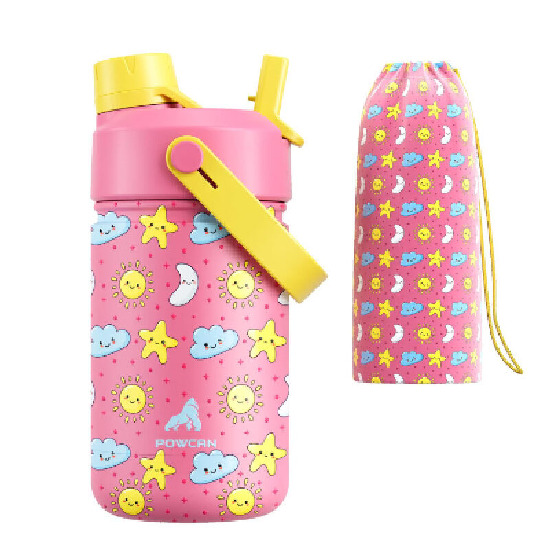 Durable POWCAN 12oz Kids Water Bottle with Straw Cap