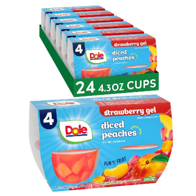 Dole Diced Peaches in Strawberry Gel - 24 Cups, 4 oz Each