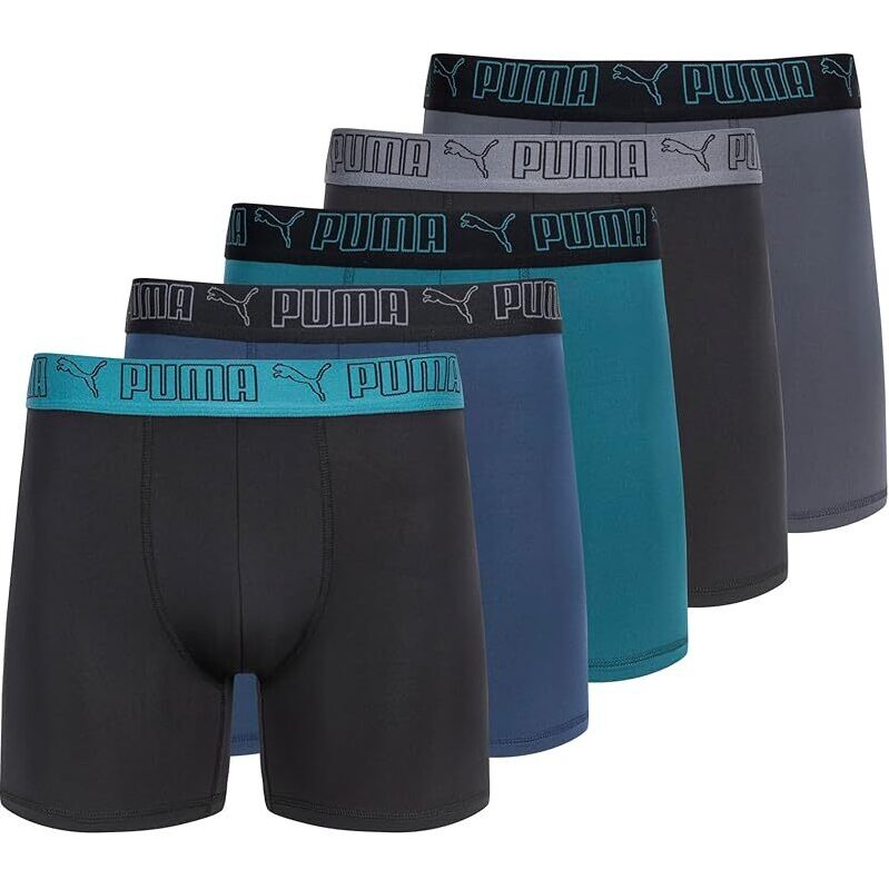 PUMA Men's 5 Pack Performance Boxer Briefs - Active Stretch, Ergonomic Design