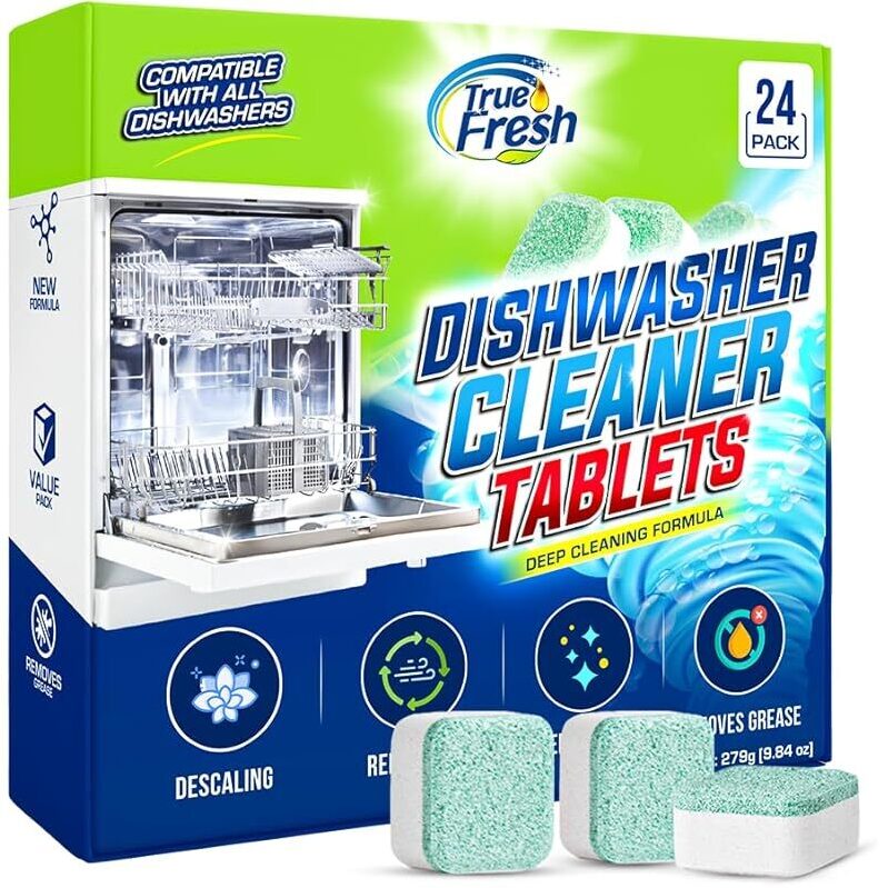 True Fresh Dishwasher Cleaner & Deodorizer Tablets, 24-Pack - Deep Clean, Descale, Remove Grease