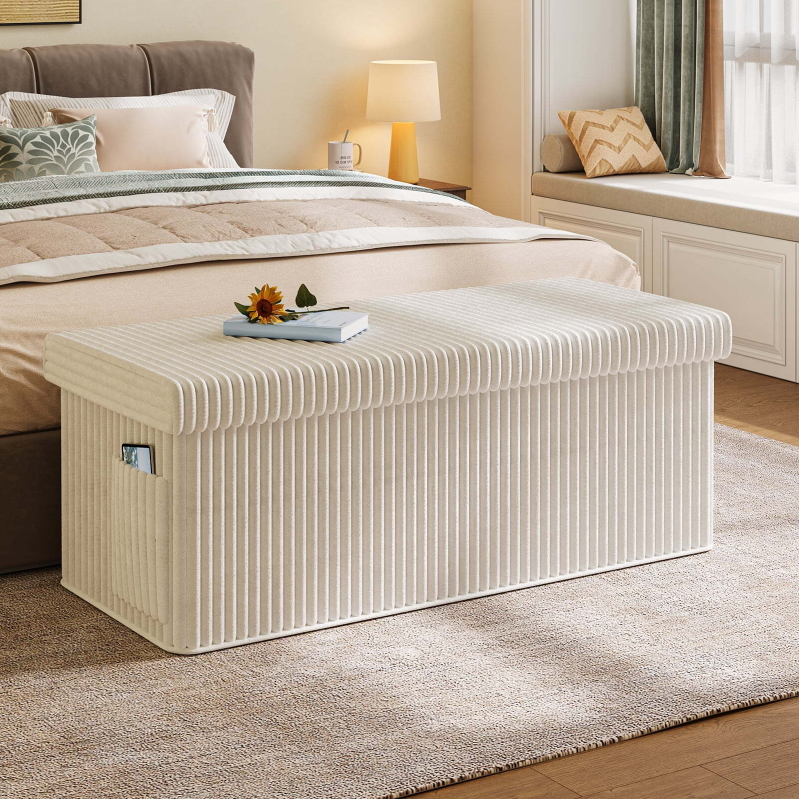 Pinmoco 43-inch Folding Storage Ottoman Bench w/Side Pocket