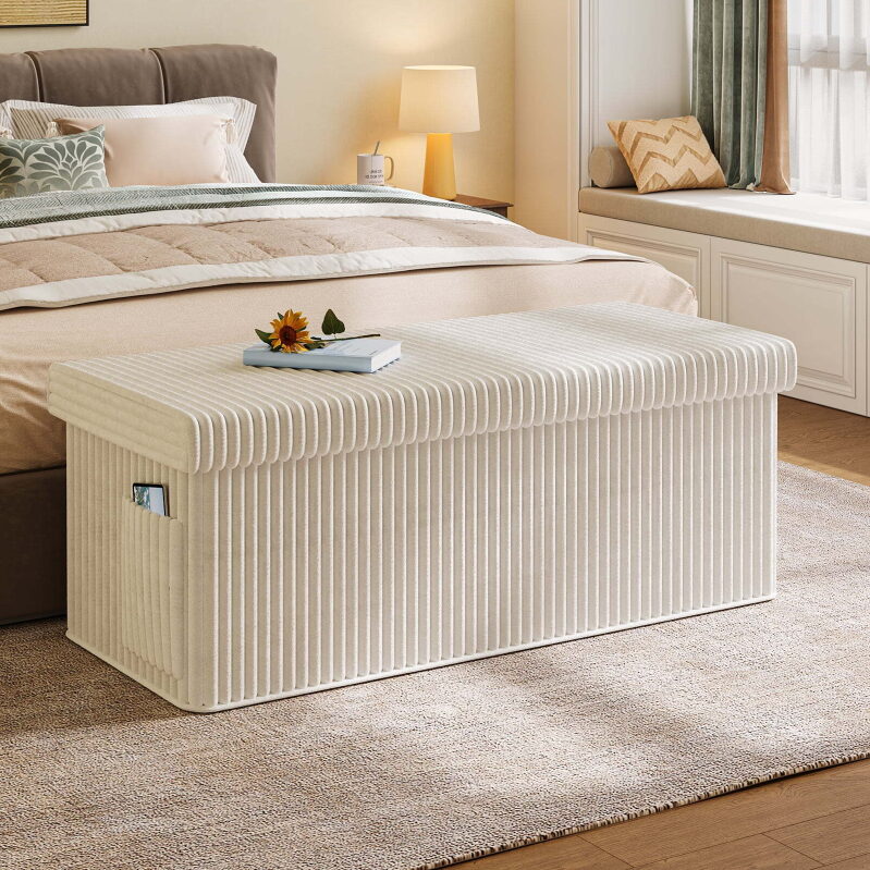 Pinmoco 43-inch Folding Storage Ottoman Bench w/Side Pocket