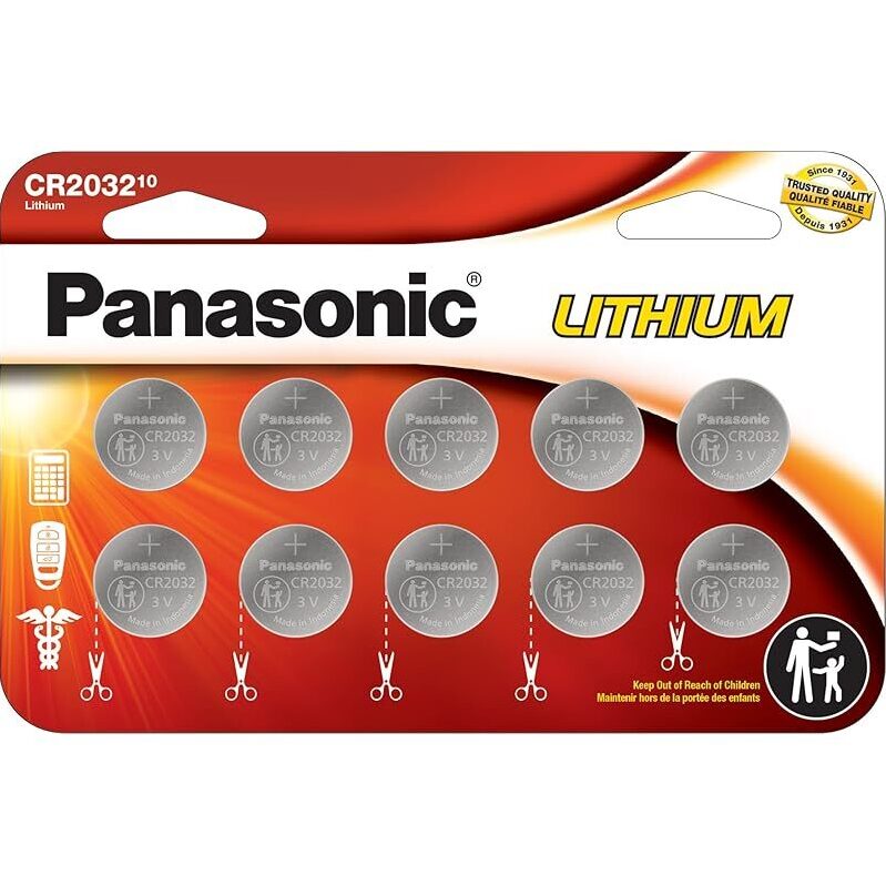 10pk Panasonic CR2032 3.0 Volt Lithium Coin Cell Batteries - Reliable Power Source