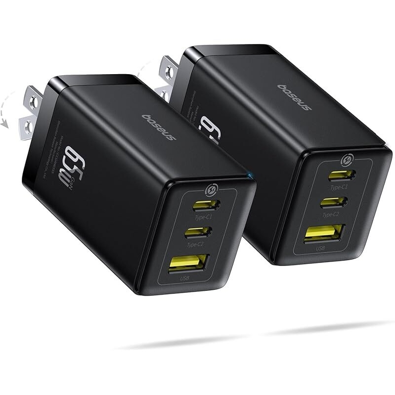 High-Efficiency 2-Pack Baseus 65W USB-C PPS 3-Port Charger Block