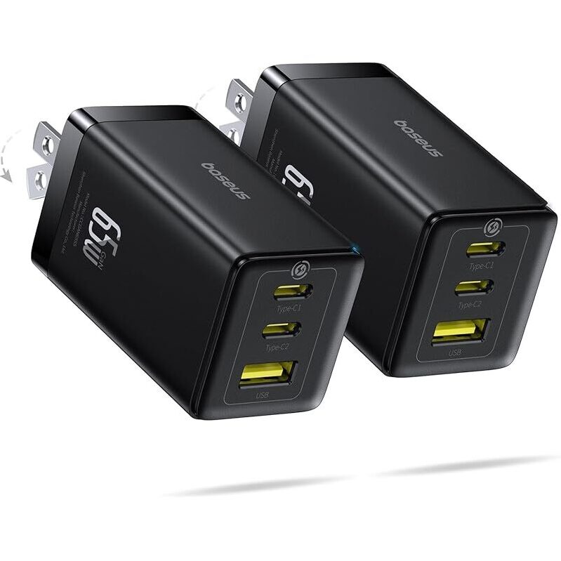 High-Efficiency 2-Pack Baseus 65W USB-C PPS 3-Port Charger Block
