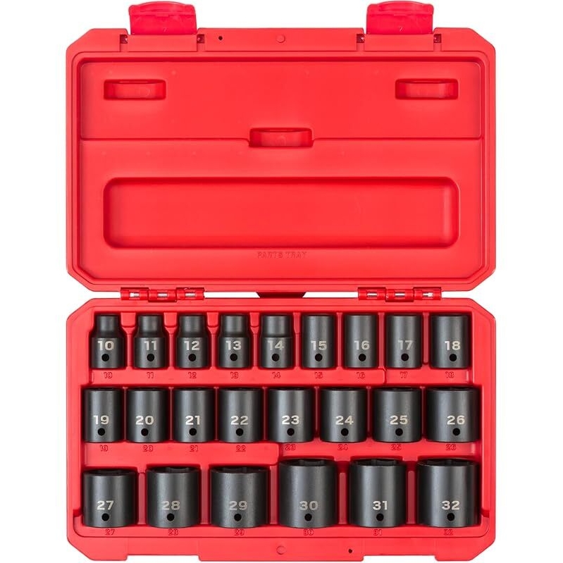 High-Performance 1/2-Inch Drive Shallow Impact Socket Set with Case - 23-Pieces