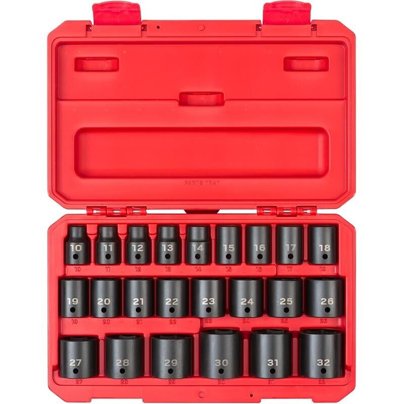 High-Performance 1/2-Inch Drive Shallow Impact Socket Set with Case - 23-Pieces