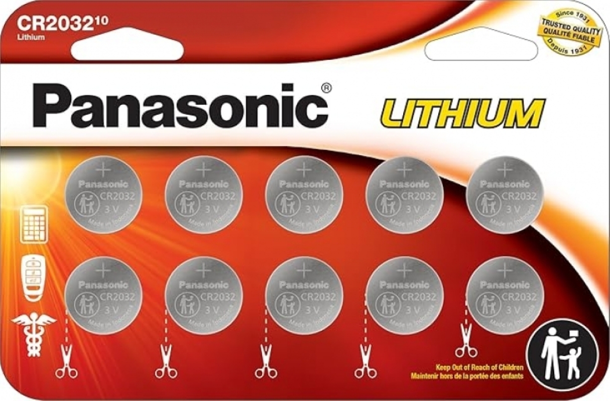 Panasonic CR2032 3V Lithium Coin Cell Batteries, 10-Pack