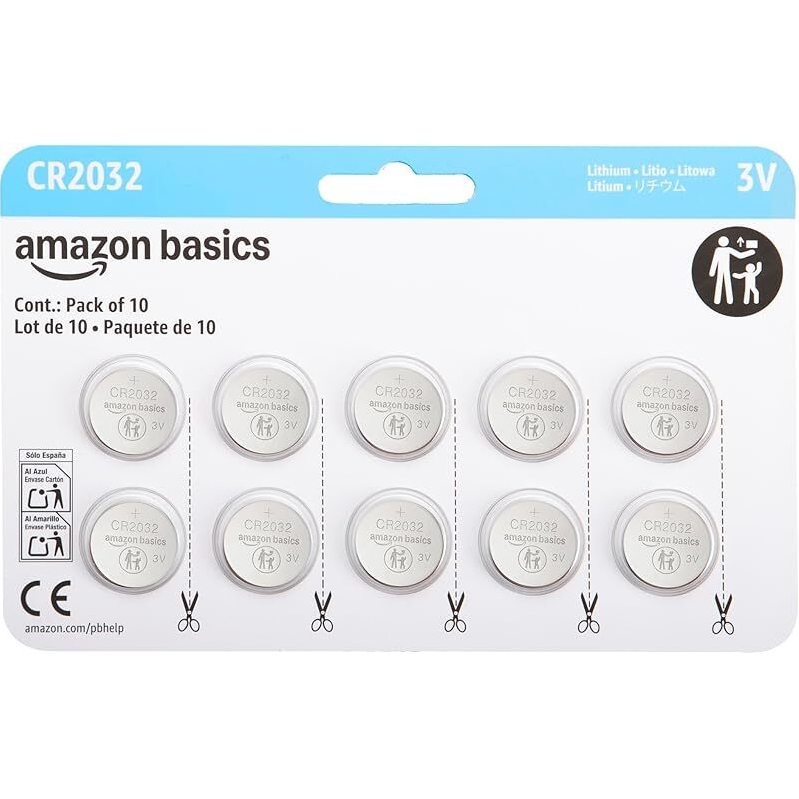 Amazon Basics CR2032 Lithium Coin Cell Battery, 3V, 10-Pack