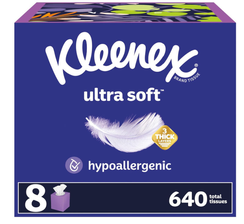 Kleenex Ultra Soft Tissues - 8 Packs of 80 Sheets, 640 Tissues Total, Hypoallergenic and Perfect for Allergy Season