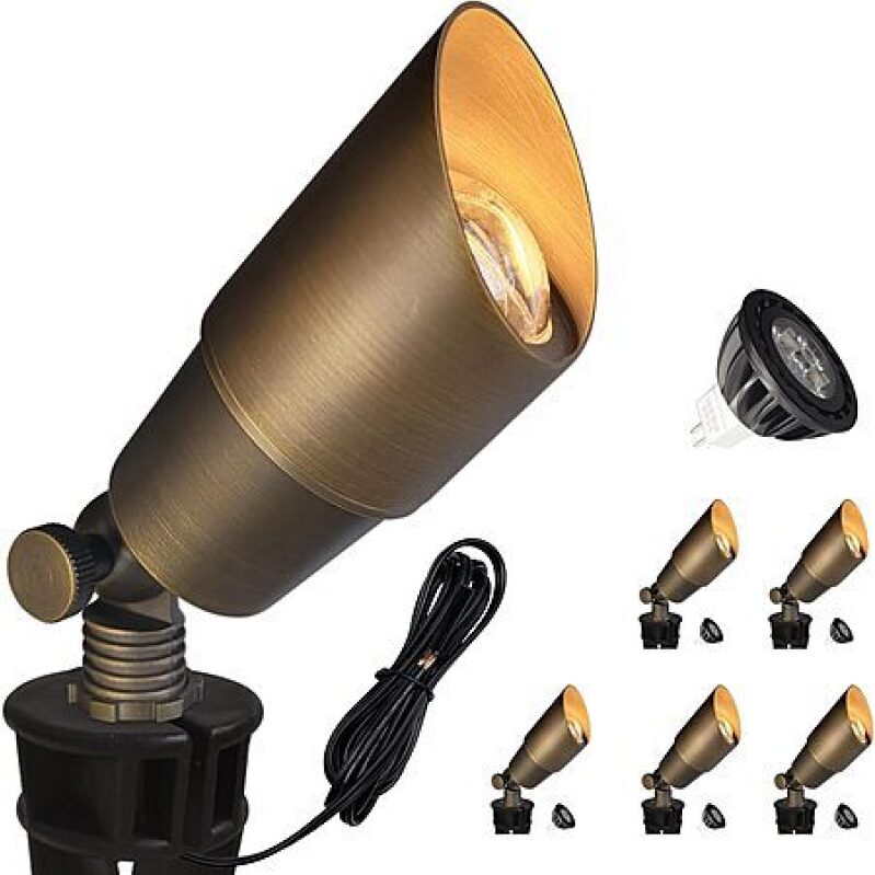 6-Pack Brass Landscape Spotlights - Enhance Your Outdoor Space