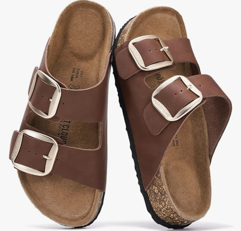 Project Cloud Women's 100% Genuine Leather Memory Foam Flat Sandals