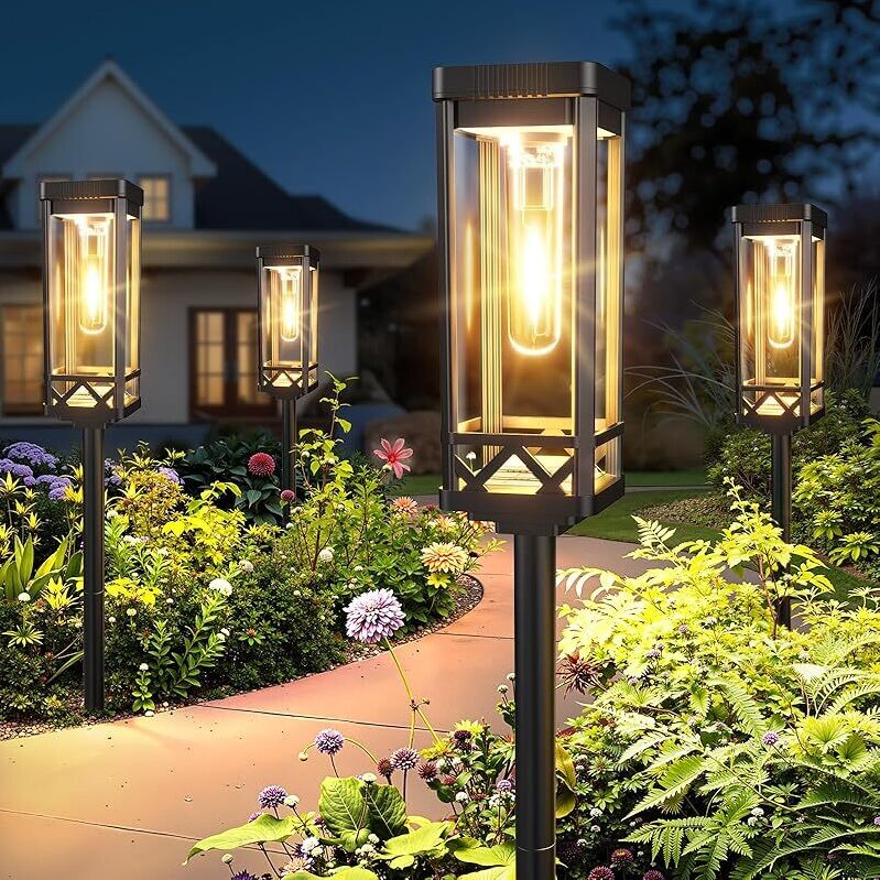 8-Pack KOOPER Taller Solar Pathway Lights Outdoor - Elegant, Modern, Energy-Efficient