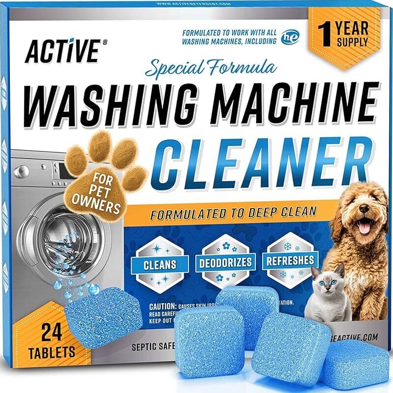 24-Pack Active Washing Machine Cleaner Tablets for Pet Owners