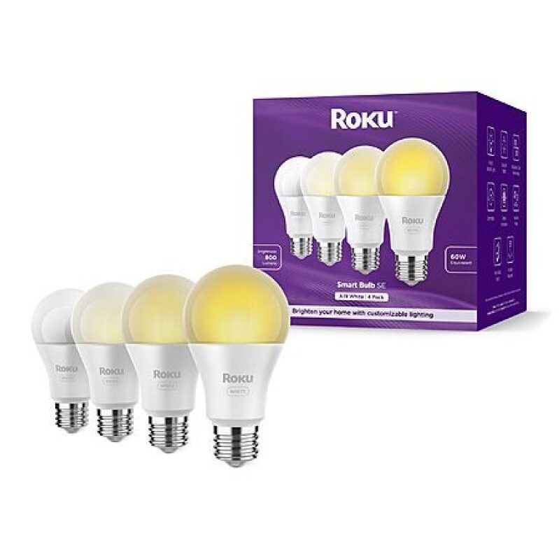 4-Pack Roku Smart WiFi Light Bulbs with Adjustable Brightness & Temperature