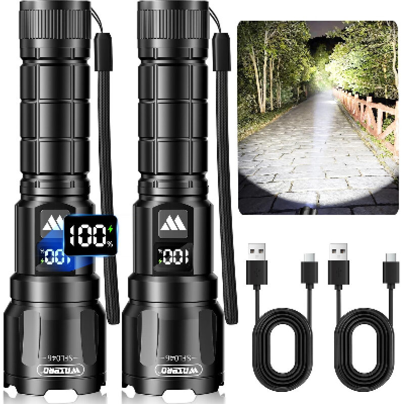 LED Rechargeable Flashlights, 2-Pack with USB Charging Cables