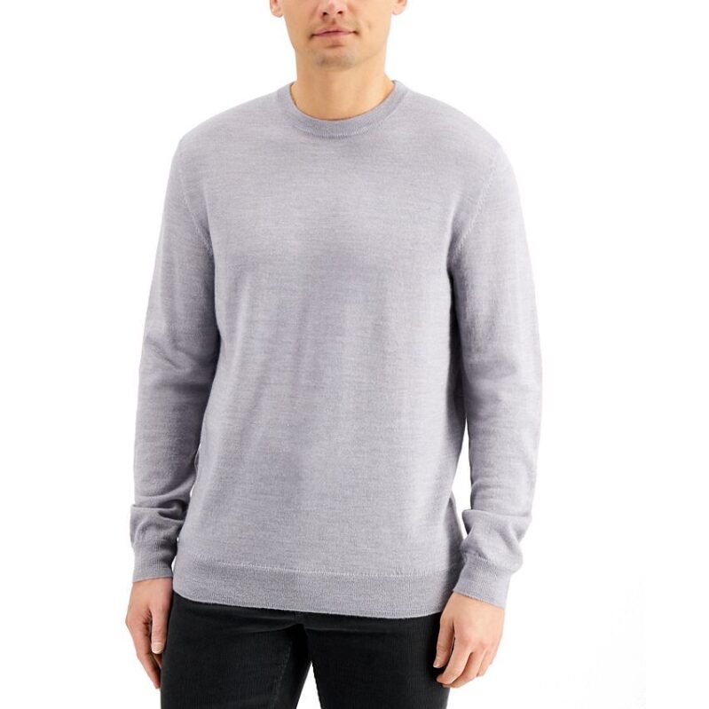 Club Room Men's Solid Crew Neck Merino Wool Blend Sweater