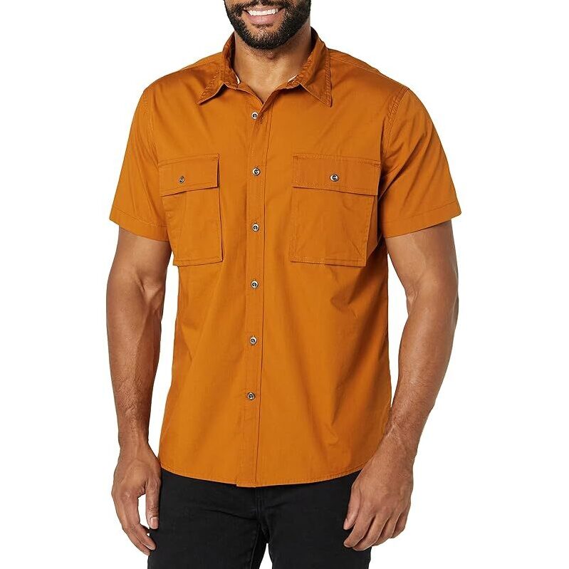 Versatile Mens Slim-Fit Orange Utility Shirt