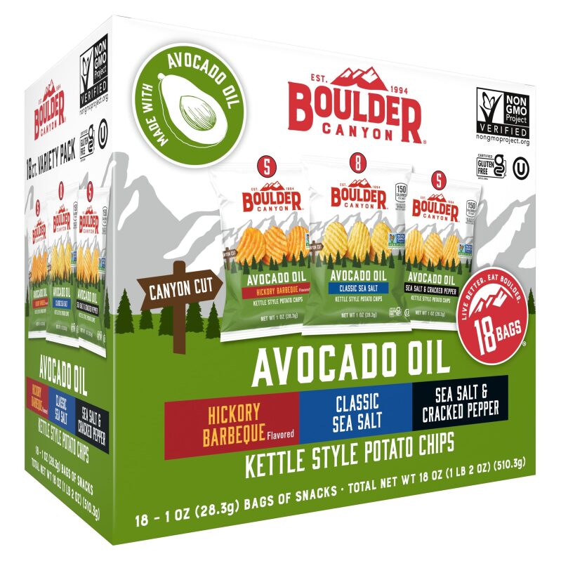 18-Pack Avocado Oil Kettle Style Potato Chips Variety - Perfect for Smart Snacking